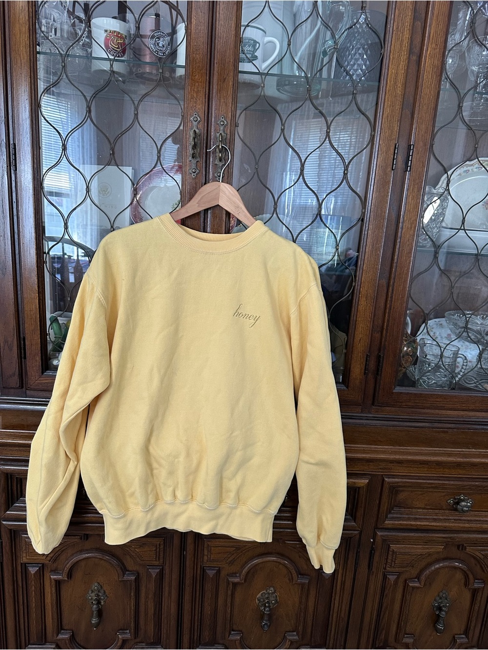 John Galt for Brandy Melville Honey Embroidered Yellow Crewneck Sweatshirt